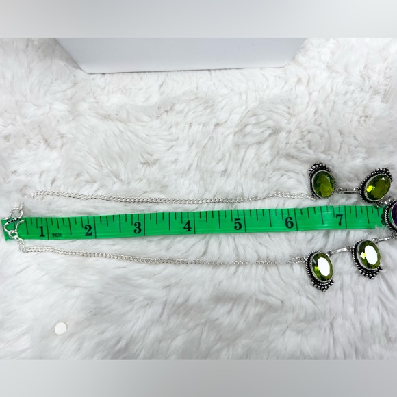 Rainbow Solar Quartz Peridot 925 Gemstone Necklace Bracelet & Earrings Set - Picture 6 of 9